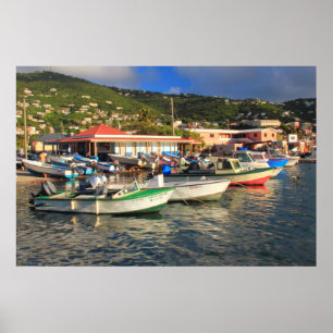 Poster Barcos de pesca na cidade francesa, Rua Thomas USV