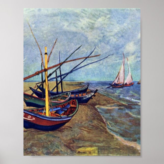 Poster Barcos de pesca na praia por Vincent van Gogh (Frente)