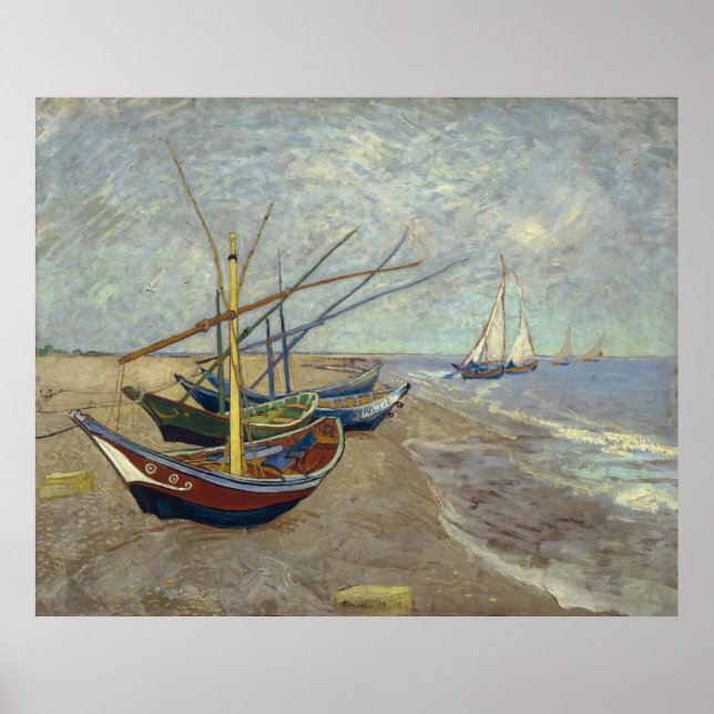 Poster Barcos de pesca na praia por Vincent Van Gogh (Frente)