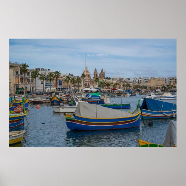 Poster Barcos de pesca tradicionais coloridos em Malta (Frente)