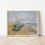 Poster Barcos De Pesca | Vincent Van Gogh<br><div class="desc">Barcos de pesca na praia em Saintes-Maries (1888) por Vincent Van Gogh,  artista poste-impressionista neerlandês. Arte original é uma pintura em forma de óleo na paisagem da canvas que mostra vários barcos de pesca na costa oceânica. Use as ferramentas de design para adicionar texto personalizado ou personalizar a imagem.</div>