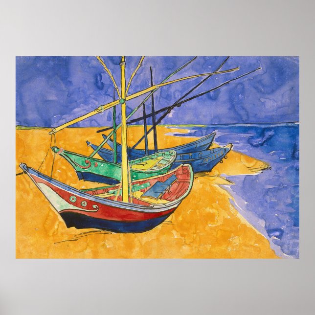 Poster Barcos de Van Gogh Impressionismo Praia (Frente)
