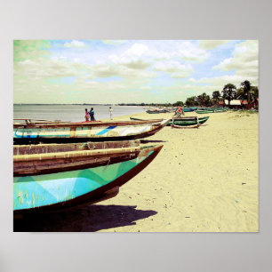 Poster Barcos na praia tropical