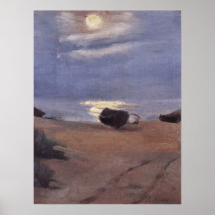 Pôster Barcos no luar na praia sul, Anna Ancher