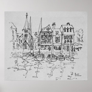 Poster Barcos no porto de Honfleur  Normandia, França