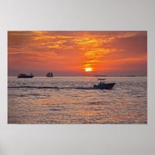 Poster Barcos, Pôr do Sol em Key West, Flórida