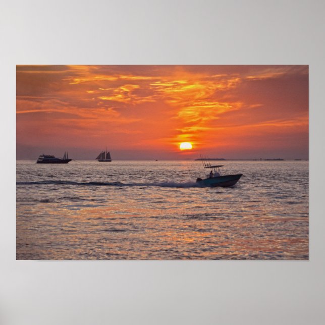 Poster Barcos, Pôr do Sol em Key West, Flórida (Frente)