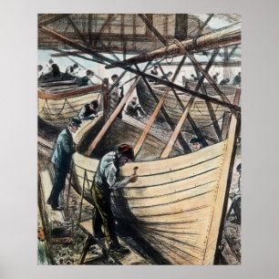 Pôster Barcos salva-vidas Titanic RMS sendo construídos e