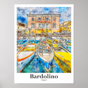 Poster Bardolino Itália Viagem Watercolor Drawn