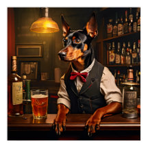 Barman alemão Pinscher num Pub Vintage
