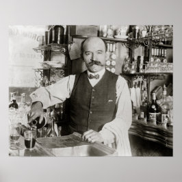 Pôster Barman Servindo Bebida, 1910. Foto Antiga