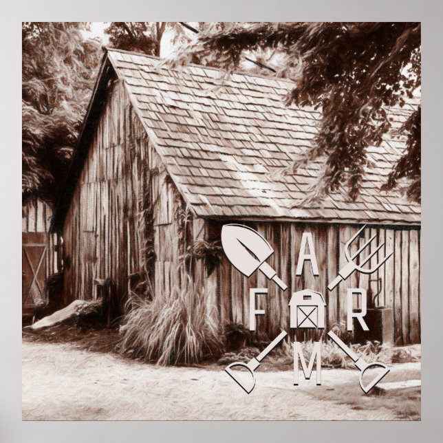Poster Barn Antiquado da Vida da fazenda (Frente)