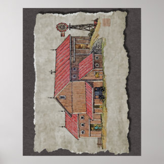 Pôster Barn Buggy & Windmill