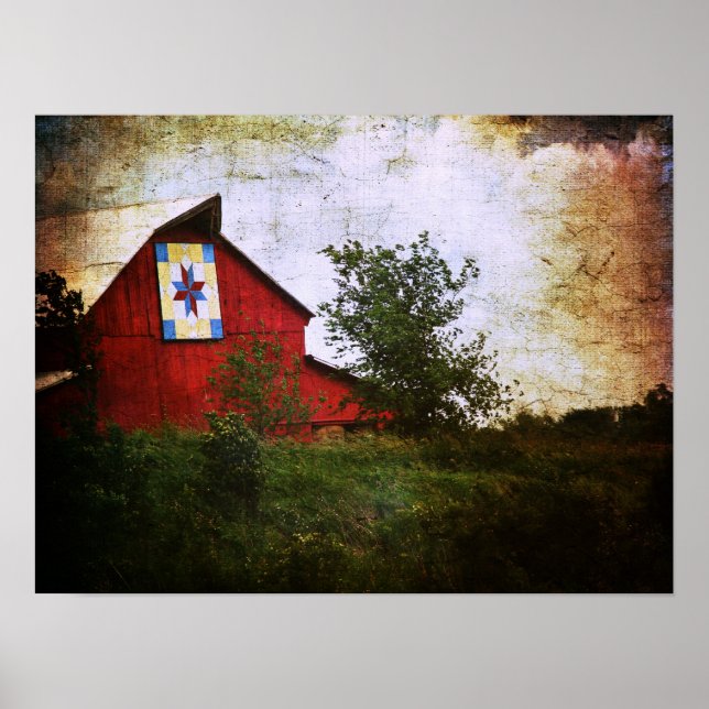 Poster Barn Quilt em um Red Barn (Frente)