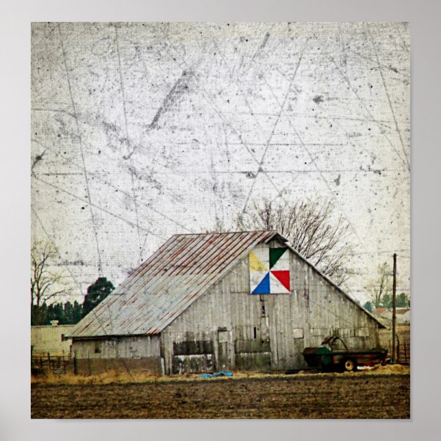 Pôster Barn Quilt Grunge (Frente)