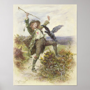 Pôster Barnaby Rudge e o aperto do corvo