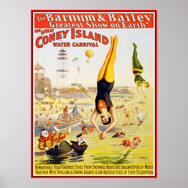 Poster Barnum & Bailey Circus Water Coney Island (Frente)