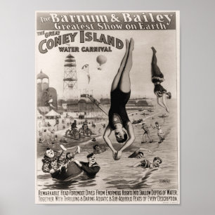 Pôster Barnum e carnaval da água de Bailey Coney Island