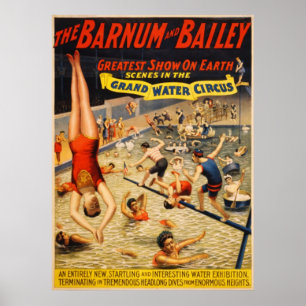 Pôster Barnum e circo grande 1895 da água de Bailey