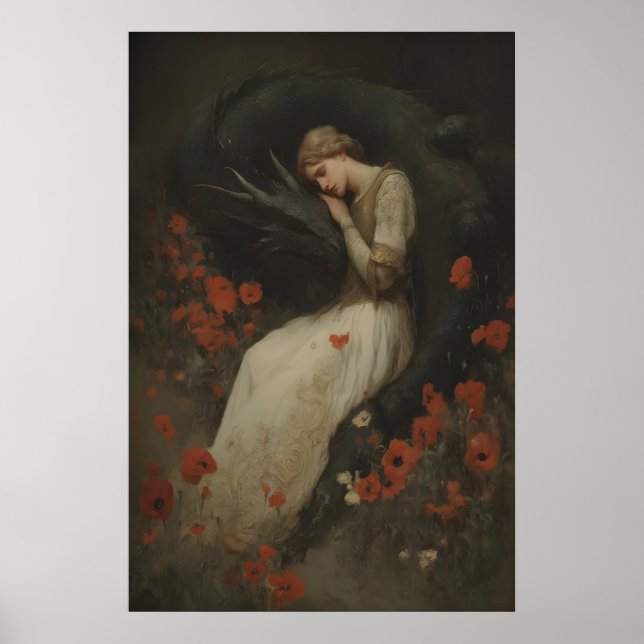 Poster Baroque Fantasy Dragon Print, Gothic Romantic (Frente)