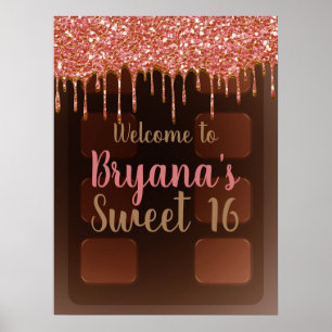 Poster Barra de Chocolate com Brilho Rosa e Gotas de Choc
