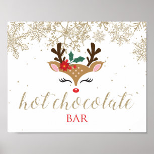 Poster Barra de Chocolate Quente Rena de Natal Dourado