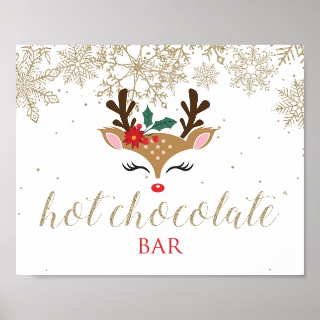 Poster Barra de Chocolate Quente Rena de Natal Dourado (Frente)