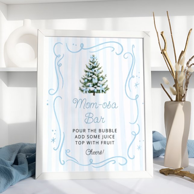 Poster Barra de Mom-osa para Chá de Bebê Azul com Árvore  (Criador carregado)