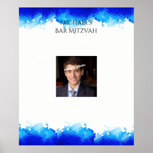Pôster Barre Mitzvah, geométrica azul, foto, assine