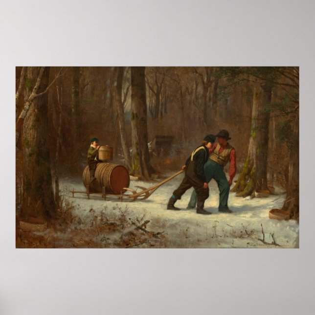 Pôster Barrel Sled in a Snowy Forest por E. Johnson (Frente)
