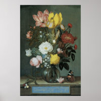 Barroco Antigo, Buquê de Flores em Vaso de Vidro