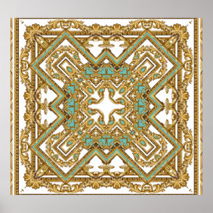 Poster Barroco ouro elegante, design ornamental.