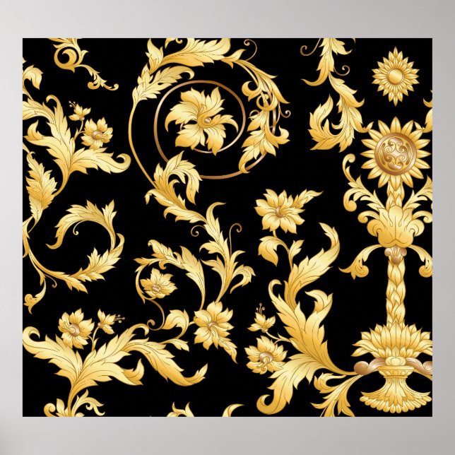 Poster Barroco Rococo, Padrão Floral Vitoriano. (Frente)