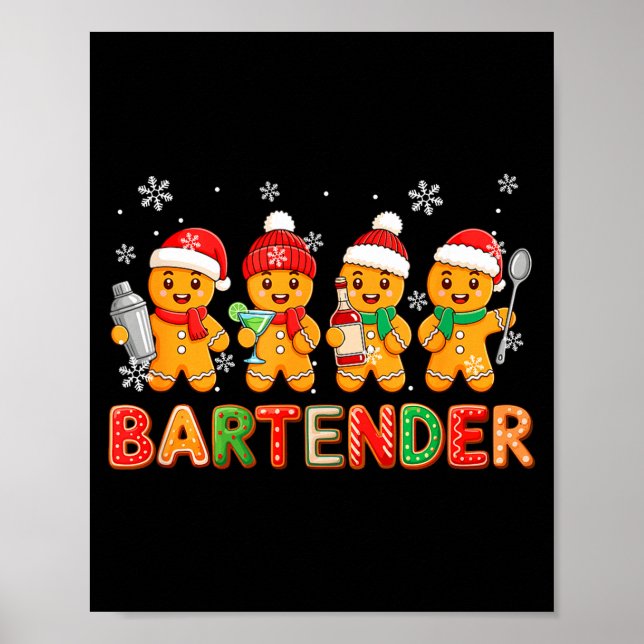 Poster Bartender Job Group Santa Gingerbreads Xmas Cookie (Frente)