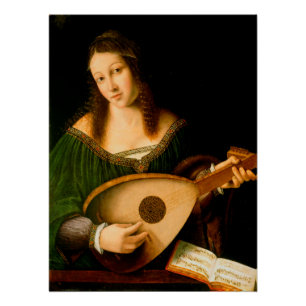 Pôster Bartolomeo Veneto Lady Playing Lute Portrait Art