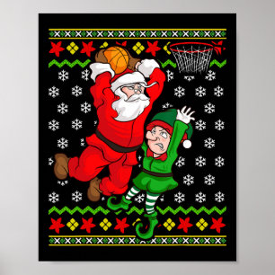 Poster Basball Santa Claus Slam Dunk Elf Ugly Christma