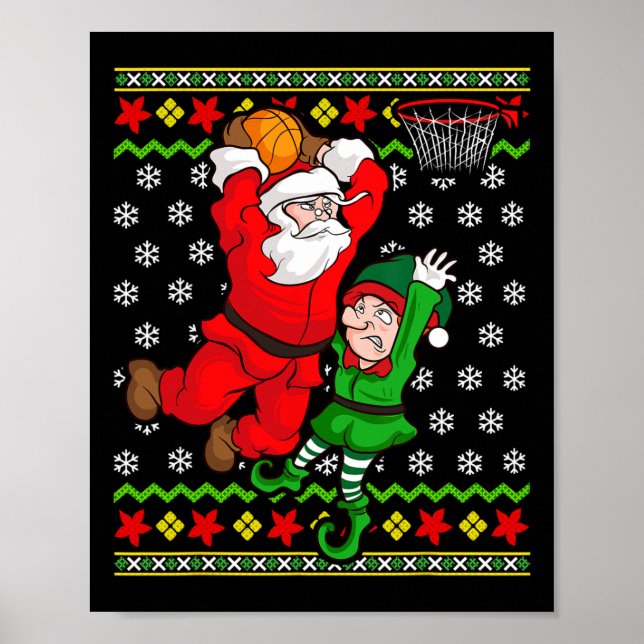 Poster Basball Santa Claus Slam Dunk Elf Ugly Christma (Frente)
