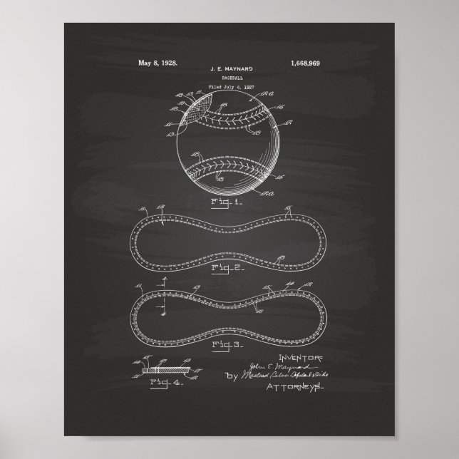 Pôster Baseball 1928 Patent Art - Chalkboard (Frente)