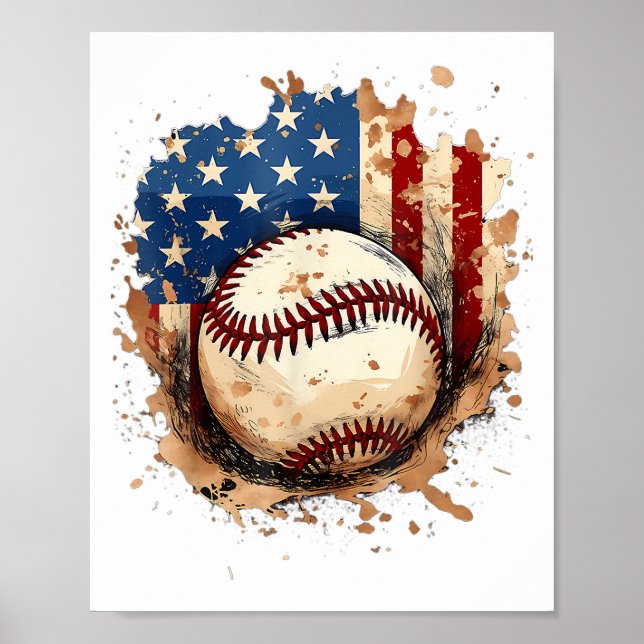 Poster Baseball 4 de julho Men USA American Flag Boys Pa (Frente)
