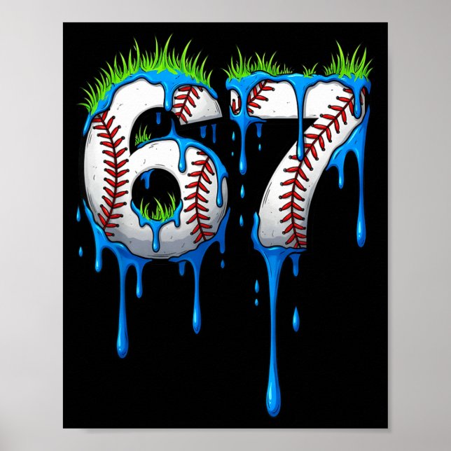 Poster Baseball 67 Six Seven Funny Gen Alpha Meme Blue Dr (Frente)