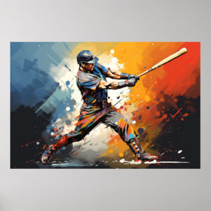Poster Baseball Action Sports Painting Abstrato Art Decor