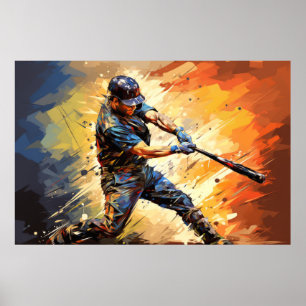 Poster Baseball Action Sports Painting Abstrato Art Decor