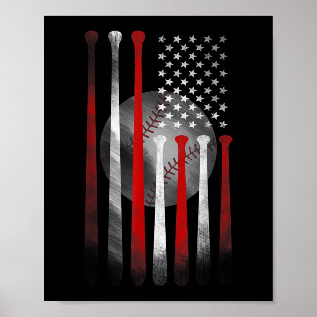 Poster Baseball American Flag Vintage (Frente)