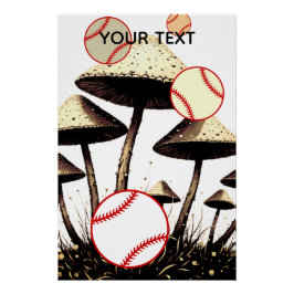 Pôster Baseball balls mushrooms funny