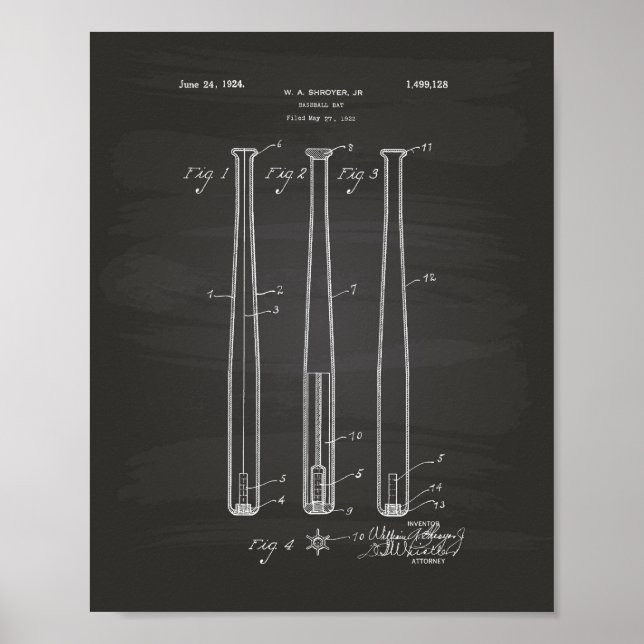 Poster Baseball Bat 1924 Patent Art - Chalkboard (Frente)