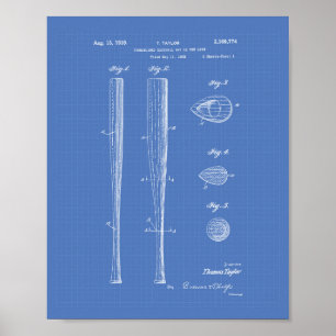 Pôster Baseball Bat 1939 Patent Art - Blueprint