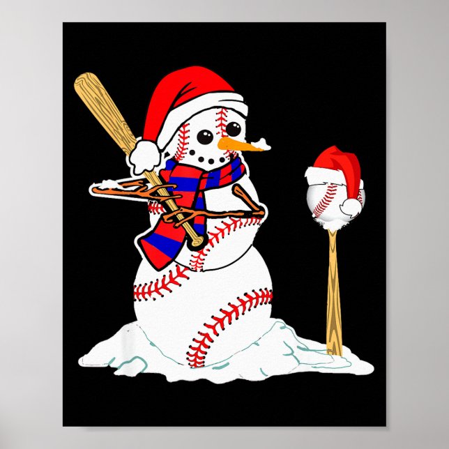 Poster Baseball Christmas Snowman Playing Baseball  (Frente)