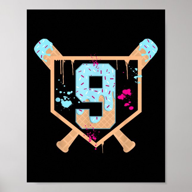 Poster Baseball com 9 anos de Sorvete Derrubado 9.º anive (Frente)