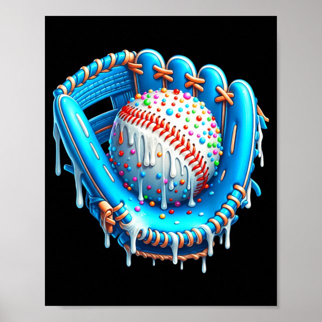 Poster Baseball Drip Ice Cream Glove With Sprinkles Ball  (Frente)