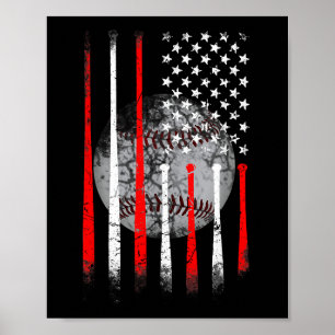 Poster Baseball EUA Flag American Flag Vintage